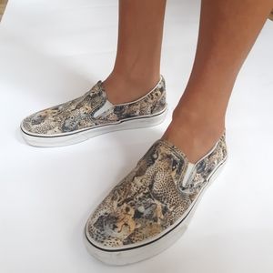 Cheetah Design Vans slip-ons, sz 6.5